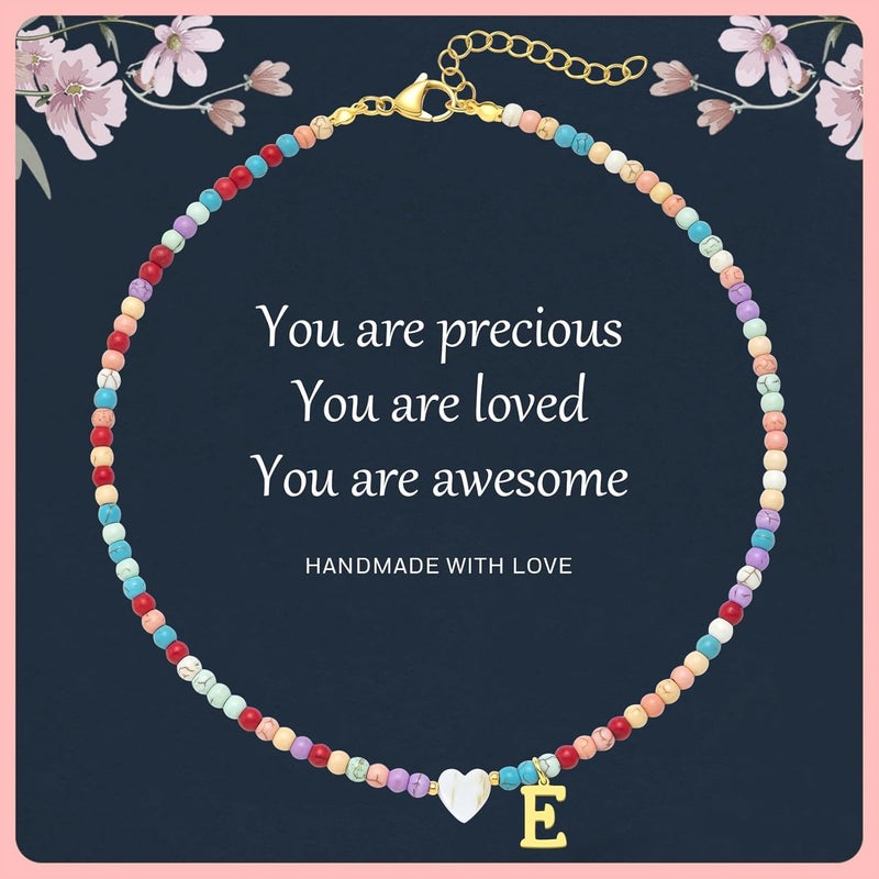JUNYANGY Colorful Beaded love Initial Necklaces Gifts for Girls teens Kids Gifts Personalized Birthday Gifts gifts for grandkids Necklace for Girl Jewelry - Image 1